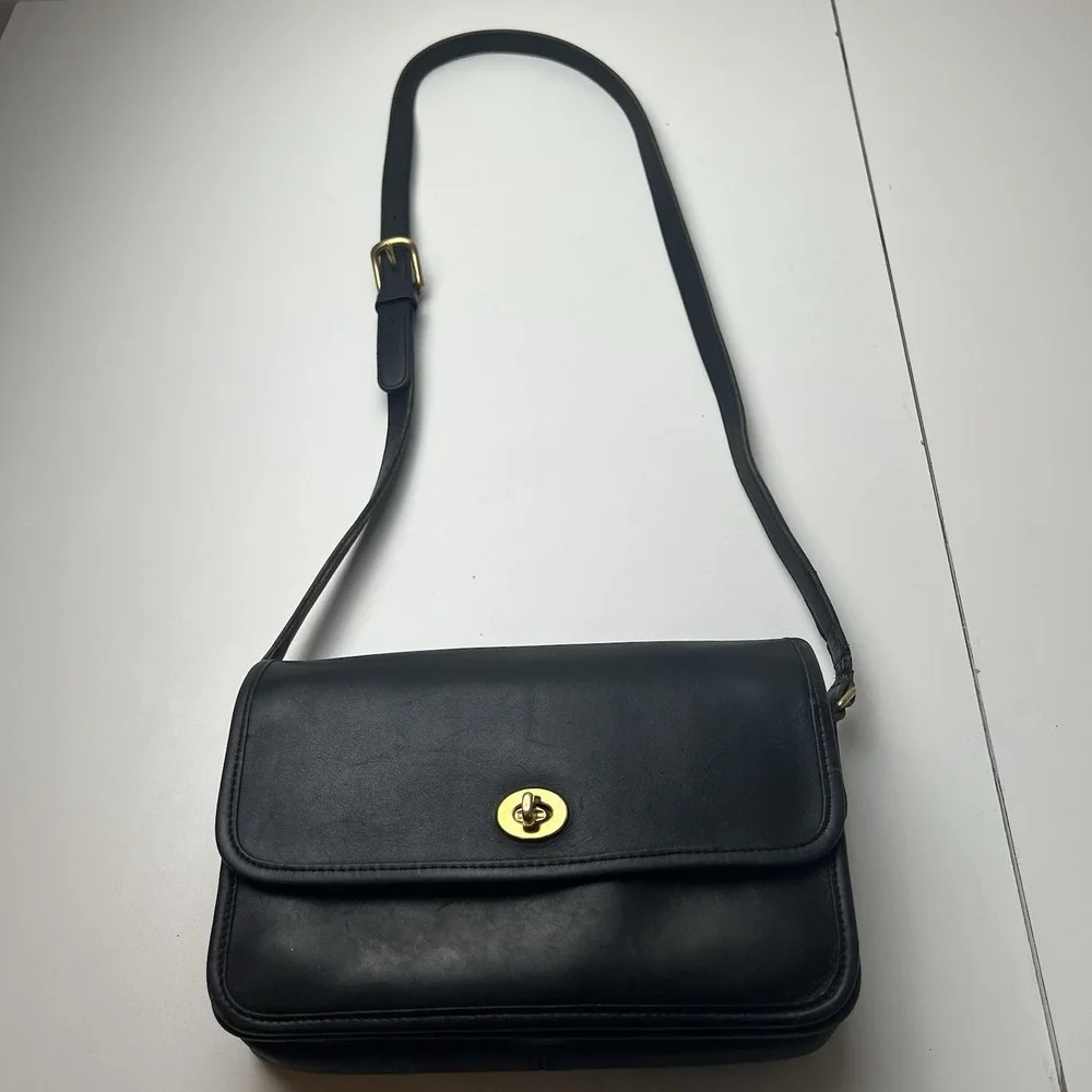 COACH 0171-256 Compartment Bag Black Glove Cowhide Leather Crossbody 9850 Vtg.